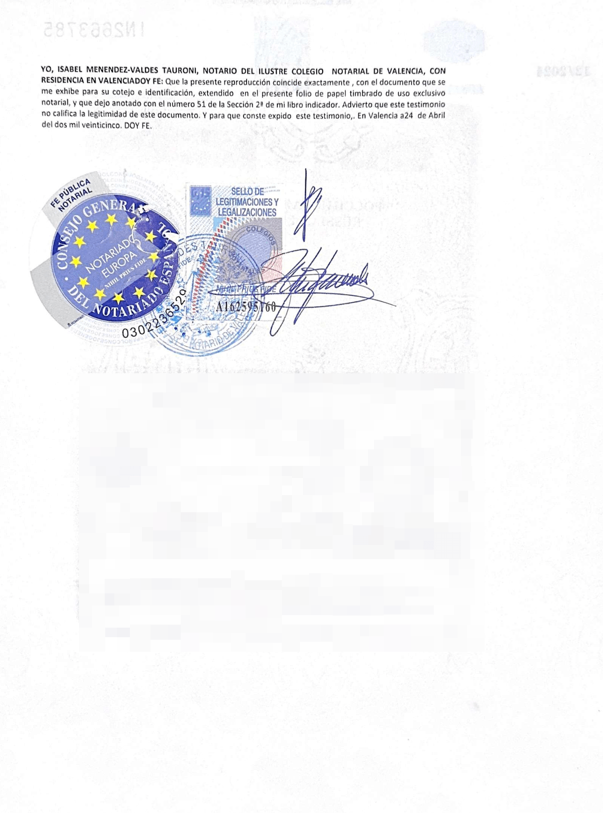 Acta notarial de presencia — notary stamp and signature