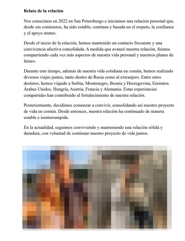 Relato de la relación — example relationship history document for pareja de hecho in Spain