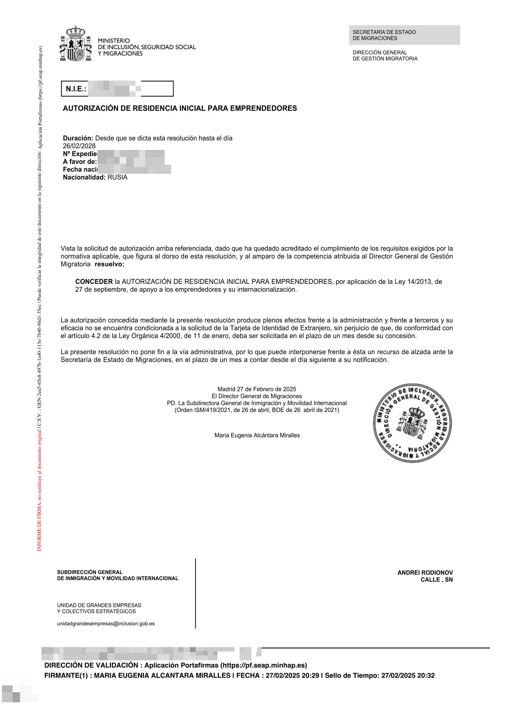 Favorable — Spain residency approval