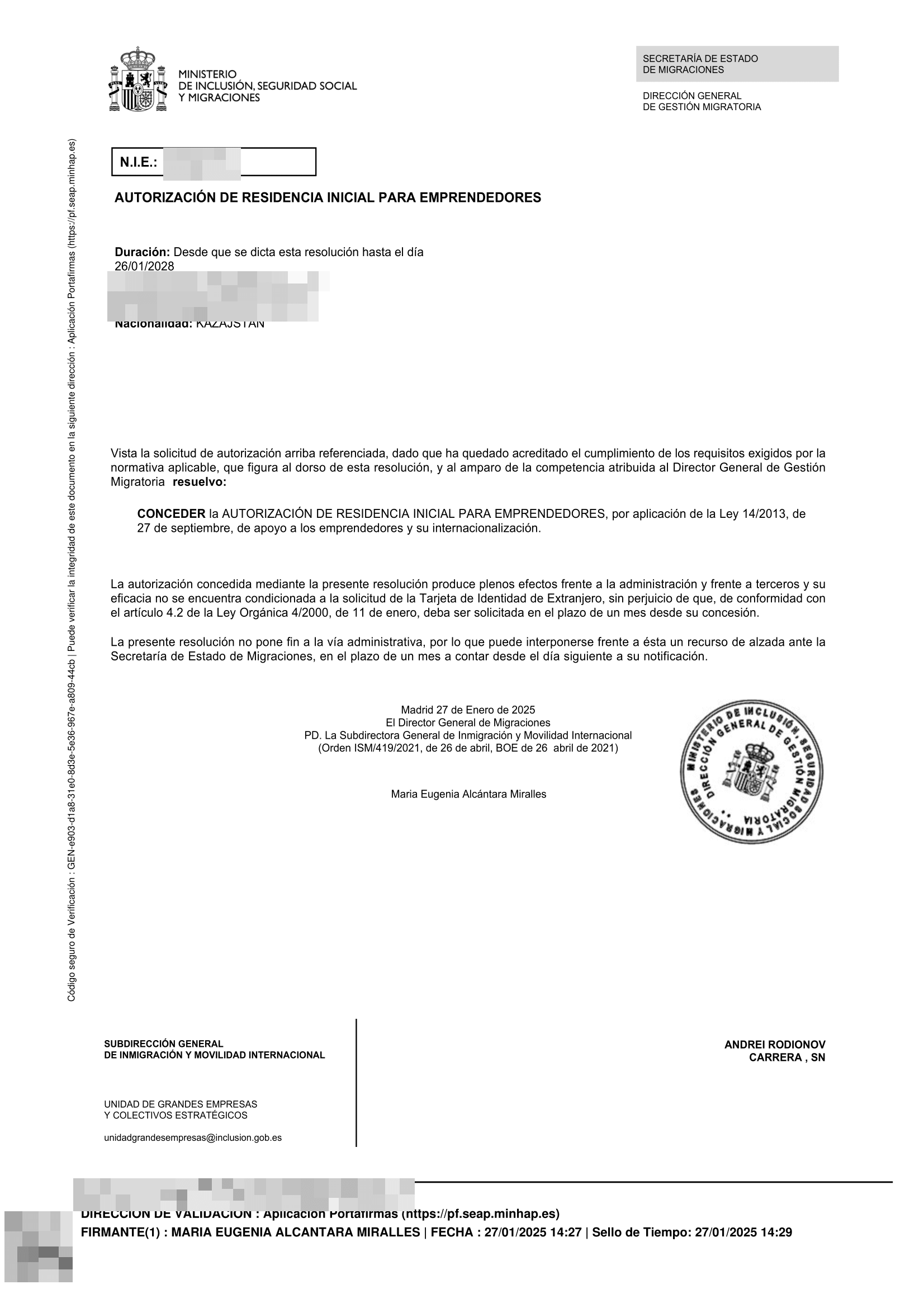 Favorable — Spain residency approval
