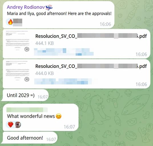 Screenshot of a client's WhatsApp conversation with EspañaGo about their Spain visa