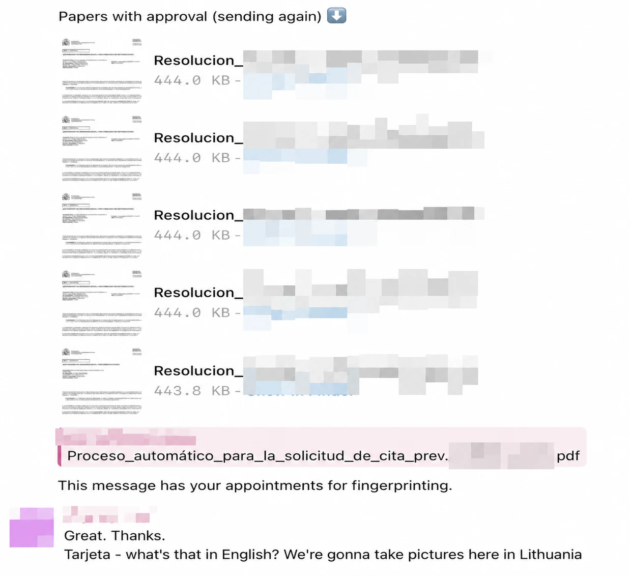 Screenshot of a client conversation with EspañaGo