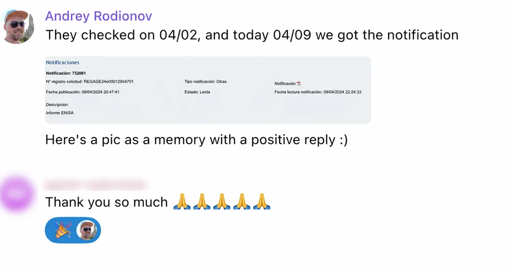 Screenshot of a client conversation with EspañaGo