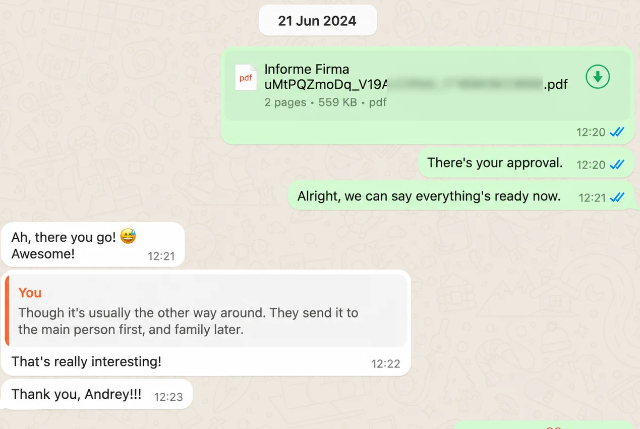 Screenshot of a client conversation with EspañaGo