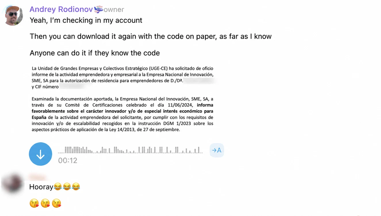 Screenshot of a client conversation with EspañaGo