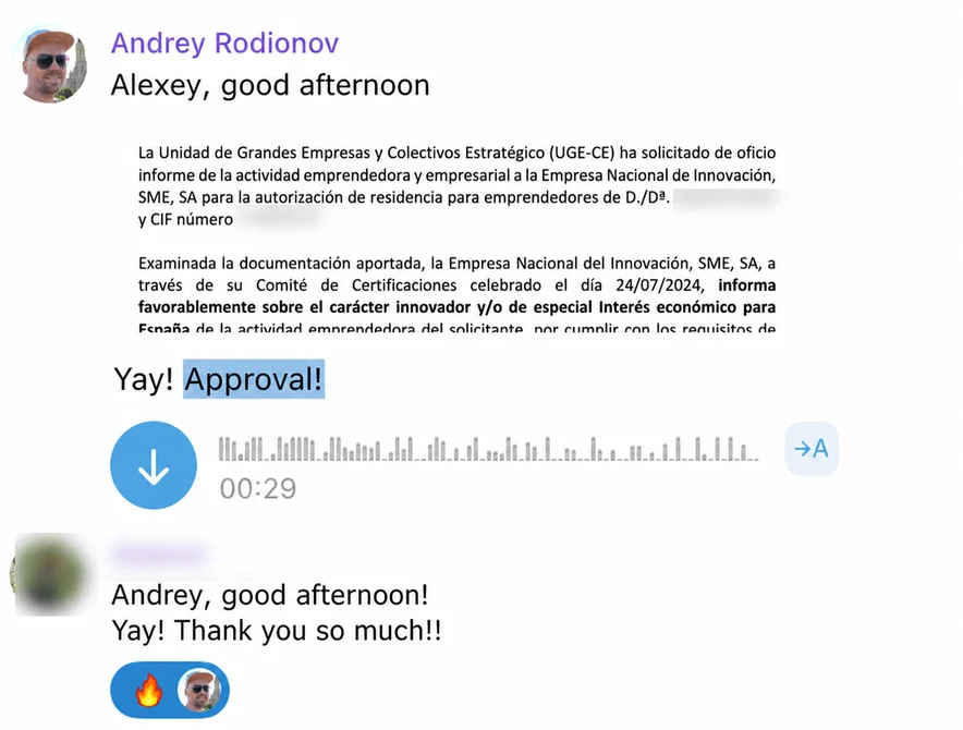 Screenshot of a client conversation with EspañaGo