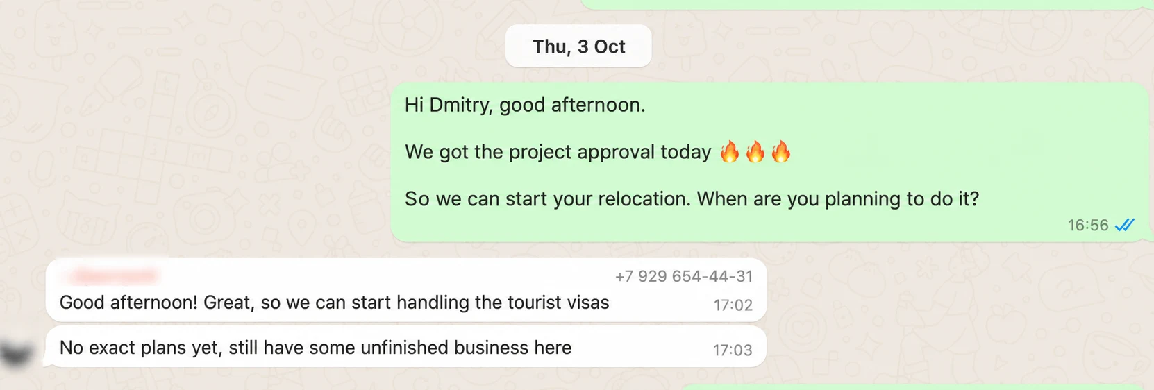 Screenshot of a client conversation with EspañaGo