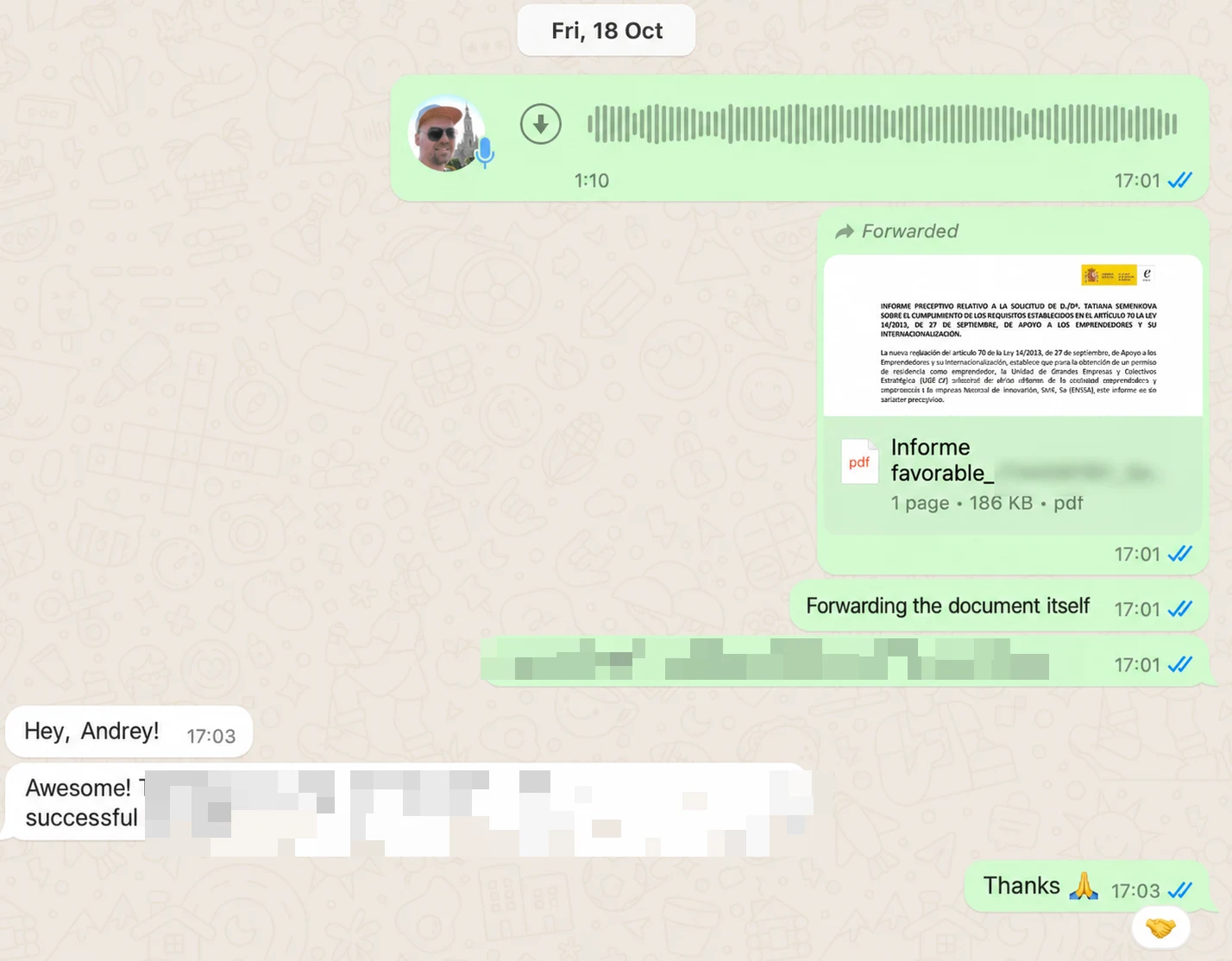 Screenshot of a client conversation with EspañaGo