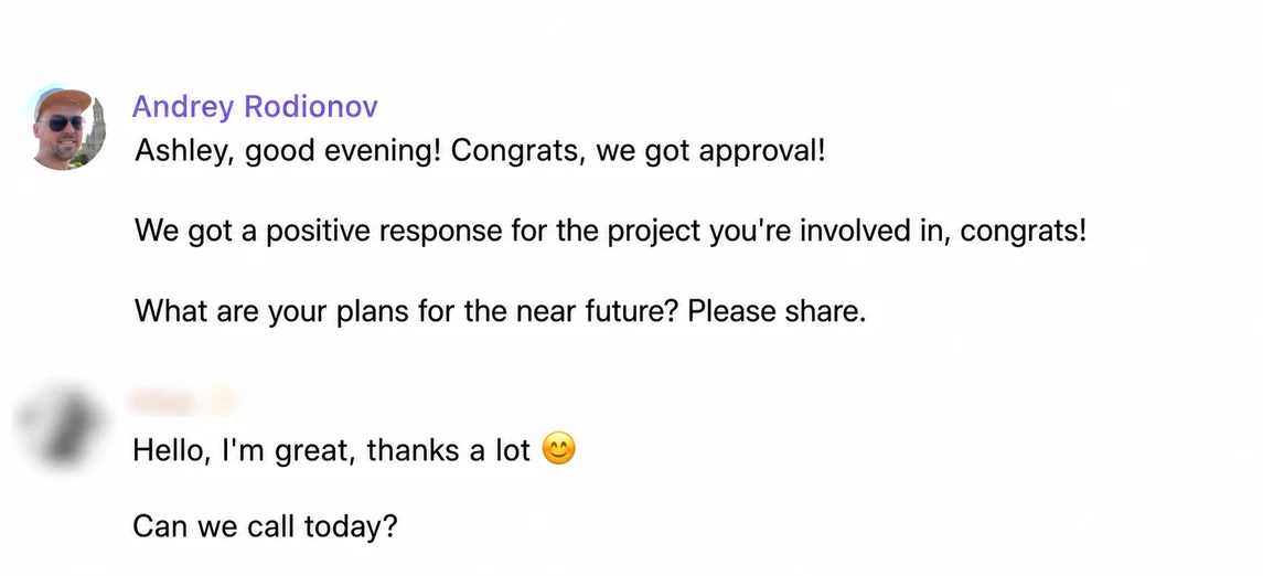 Screenshot of a client conversation with EspañaGo